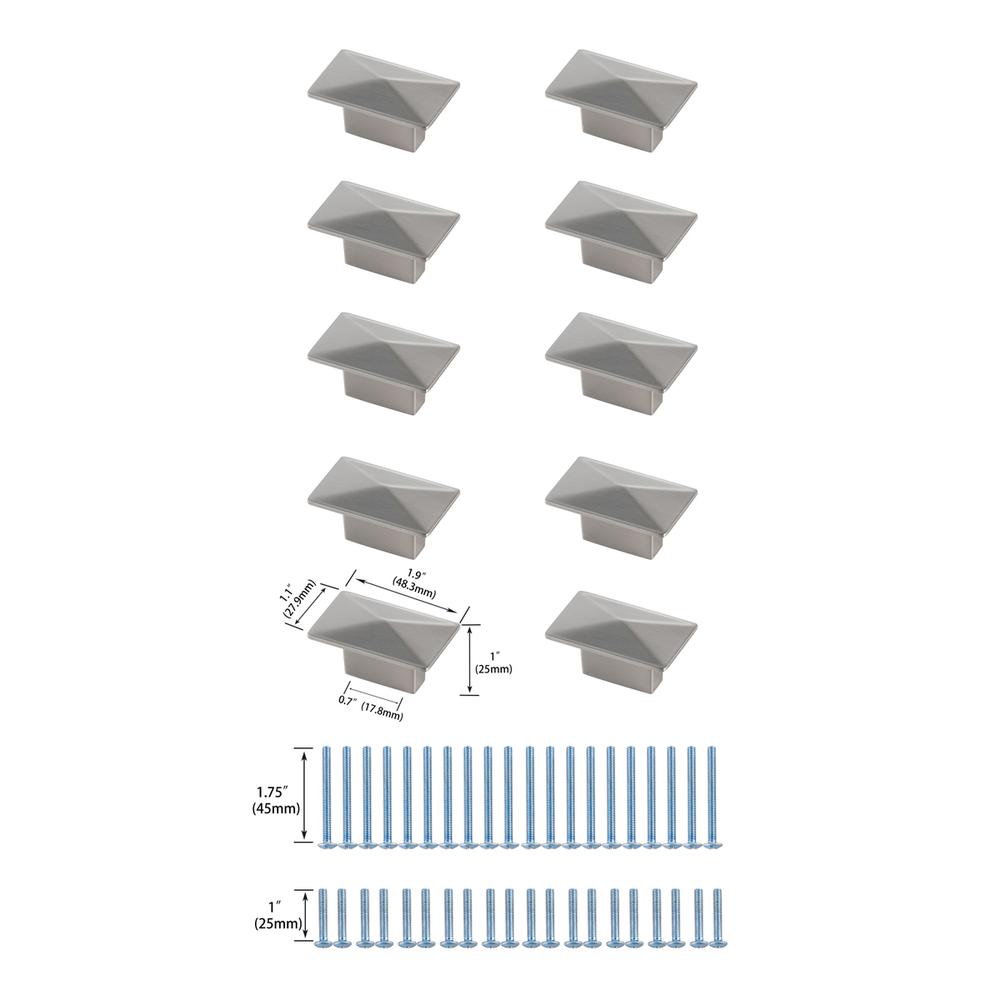 Perry 2" Brushed Nickel Rectangle Knob Multipack (Set of 10). Picture 5