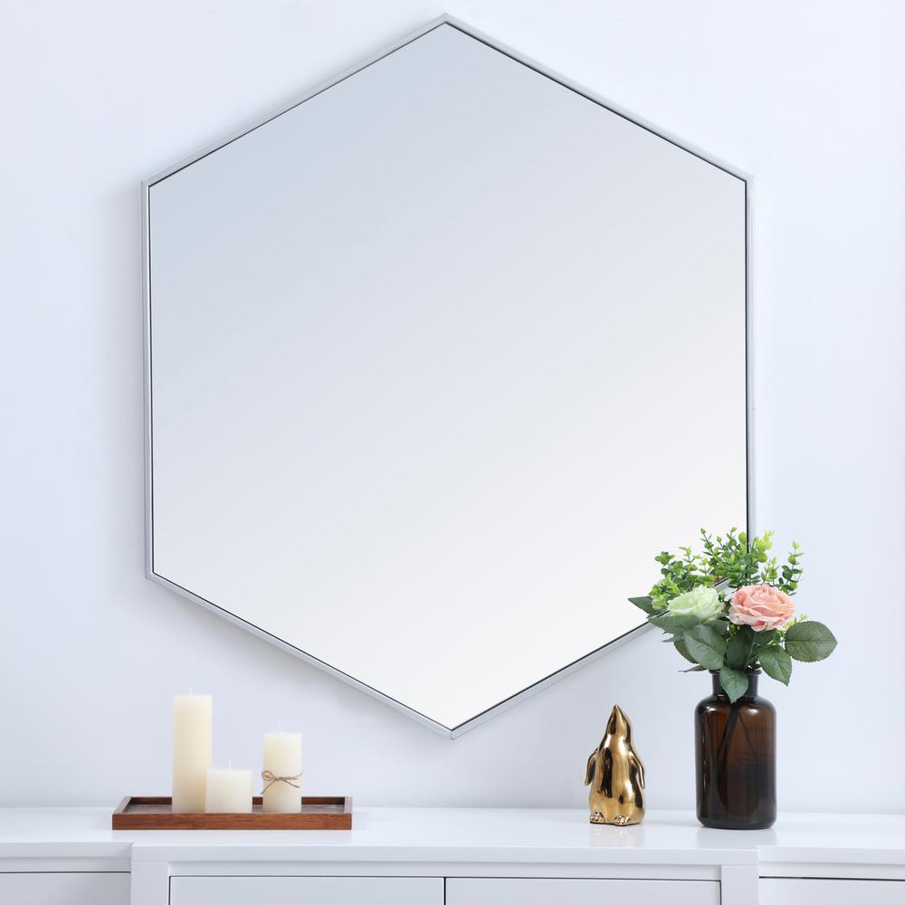 Metal frame hexagon mirror 38 inch in silver. Picture 12