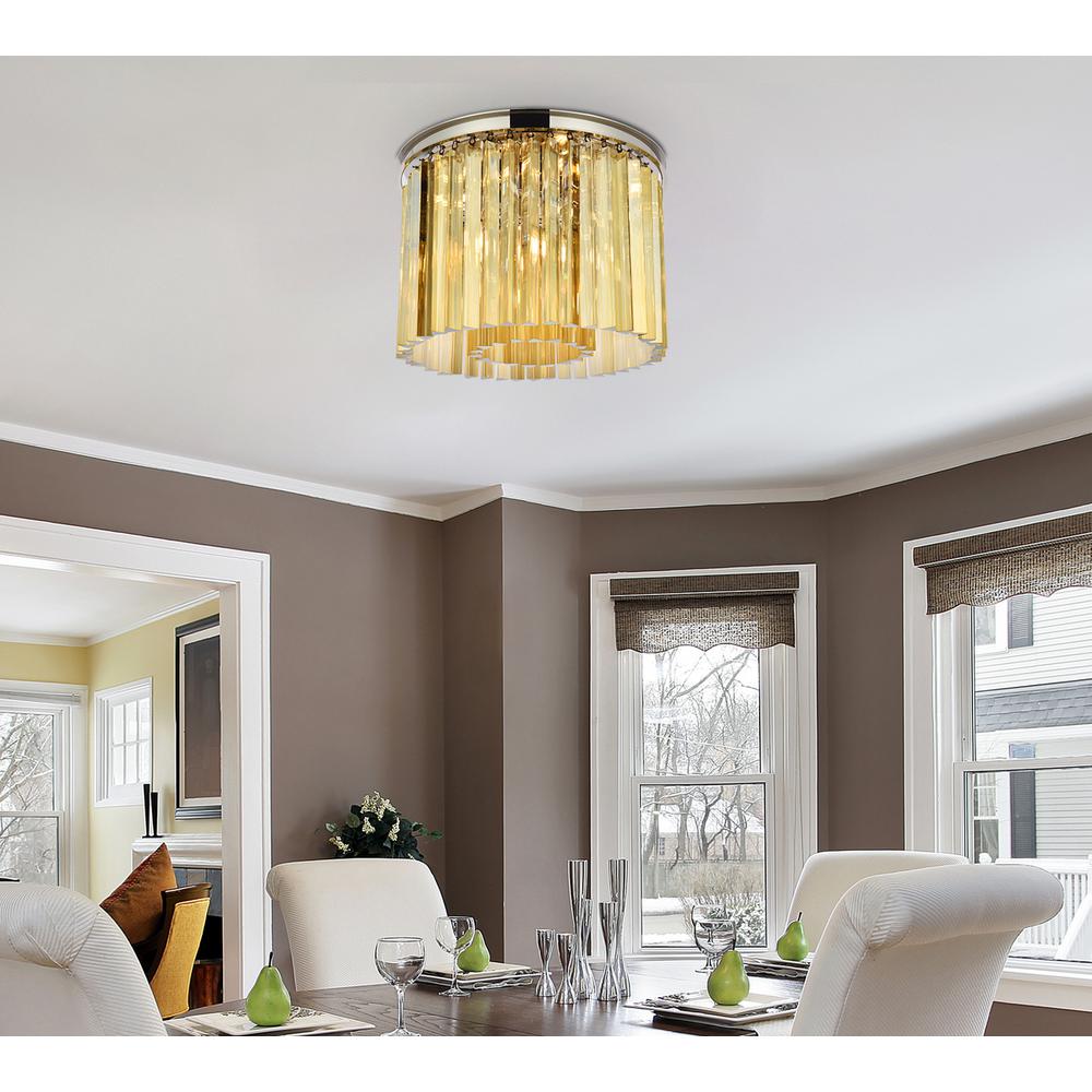 Sydney 6 light polished nickel Flush Mount Golden Teak (Smoky) Royal Cut Crystal. Picture 8