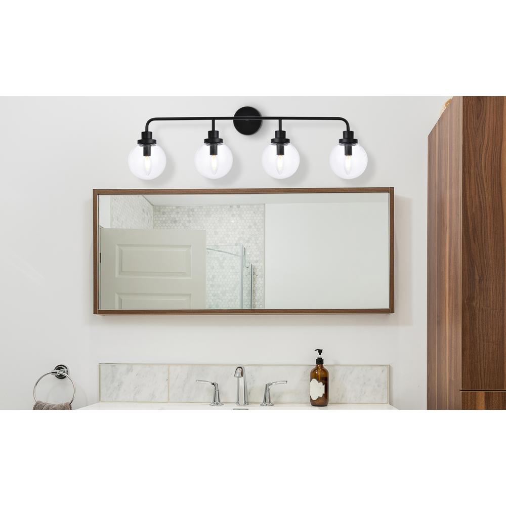Hanson 4 lights bath sconce in black with clear shade. Picture 6