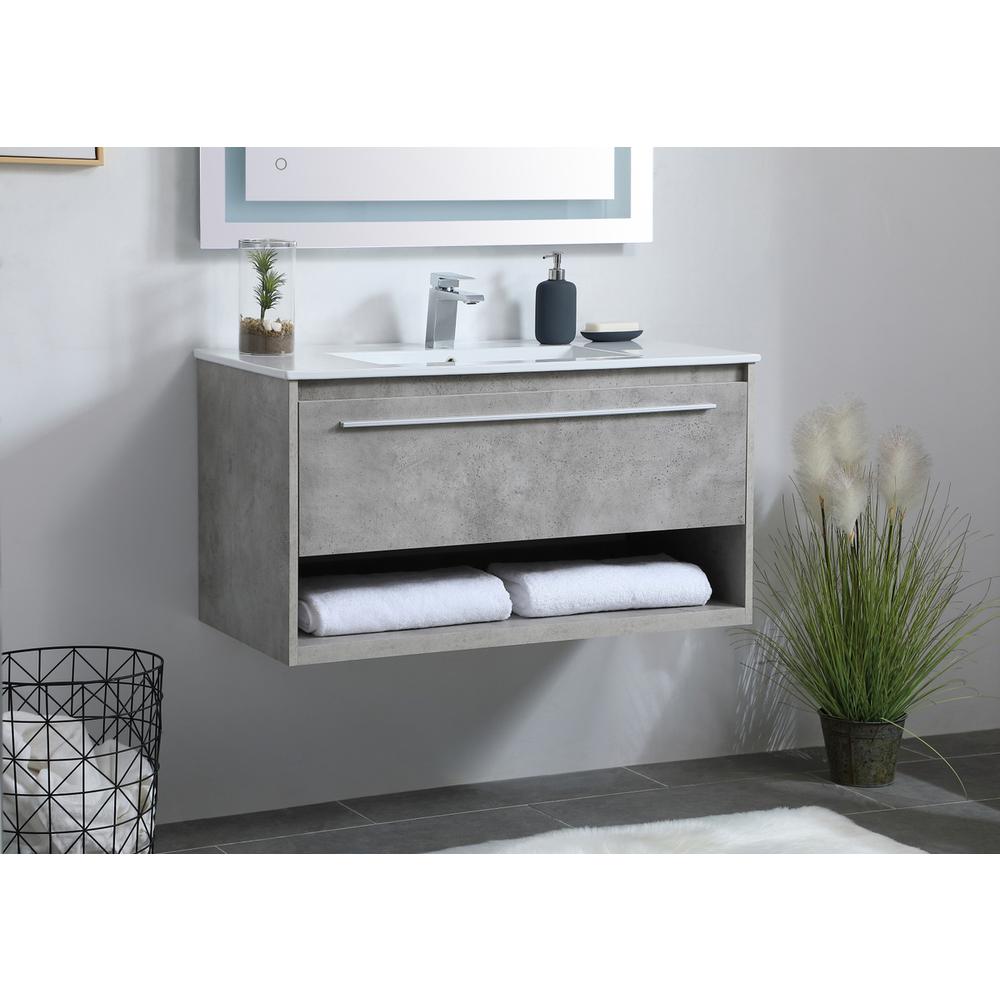 36 inch  Single Bathroom Floating Vanity in Concrete Grey. Picture 2
