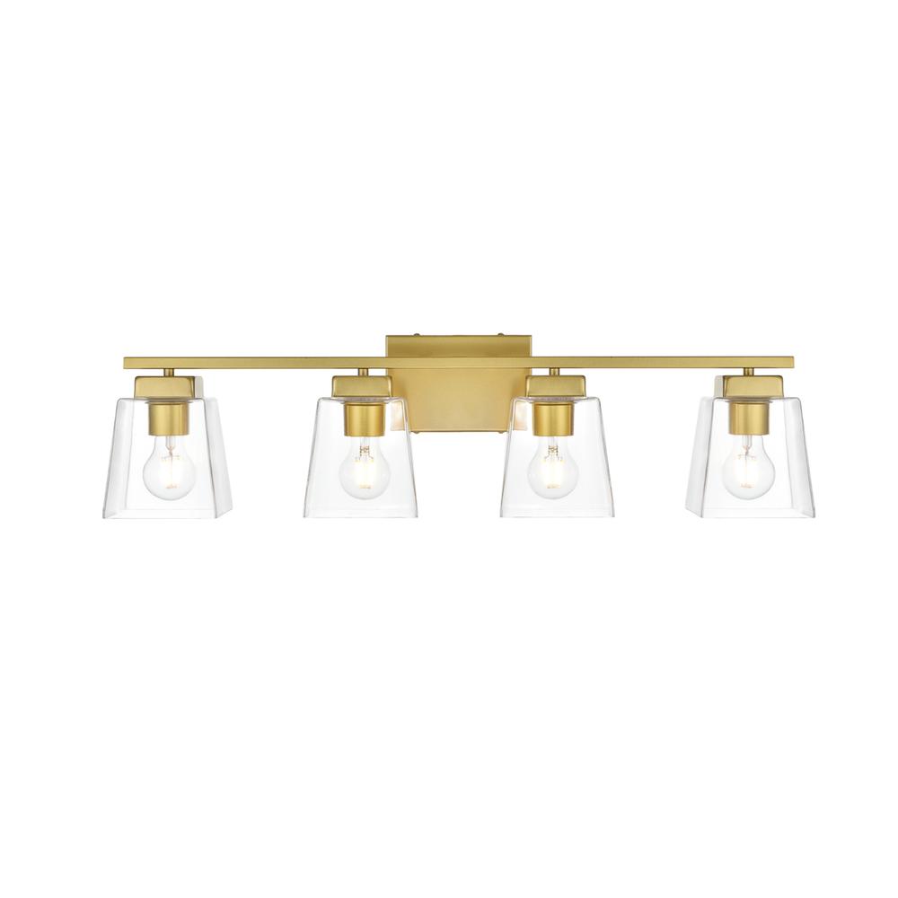 Merrick 4 light Brass and Clear Bath Sconce. Picture 1