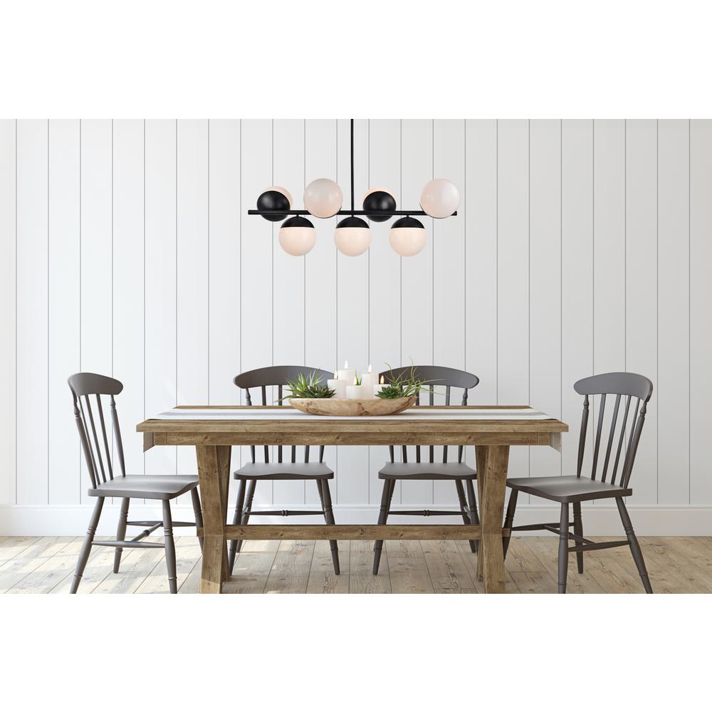 Eclipse 7 Lights Black Pendant With Frosted White Glass. Picture 6