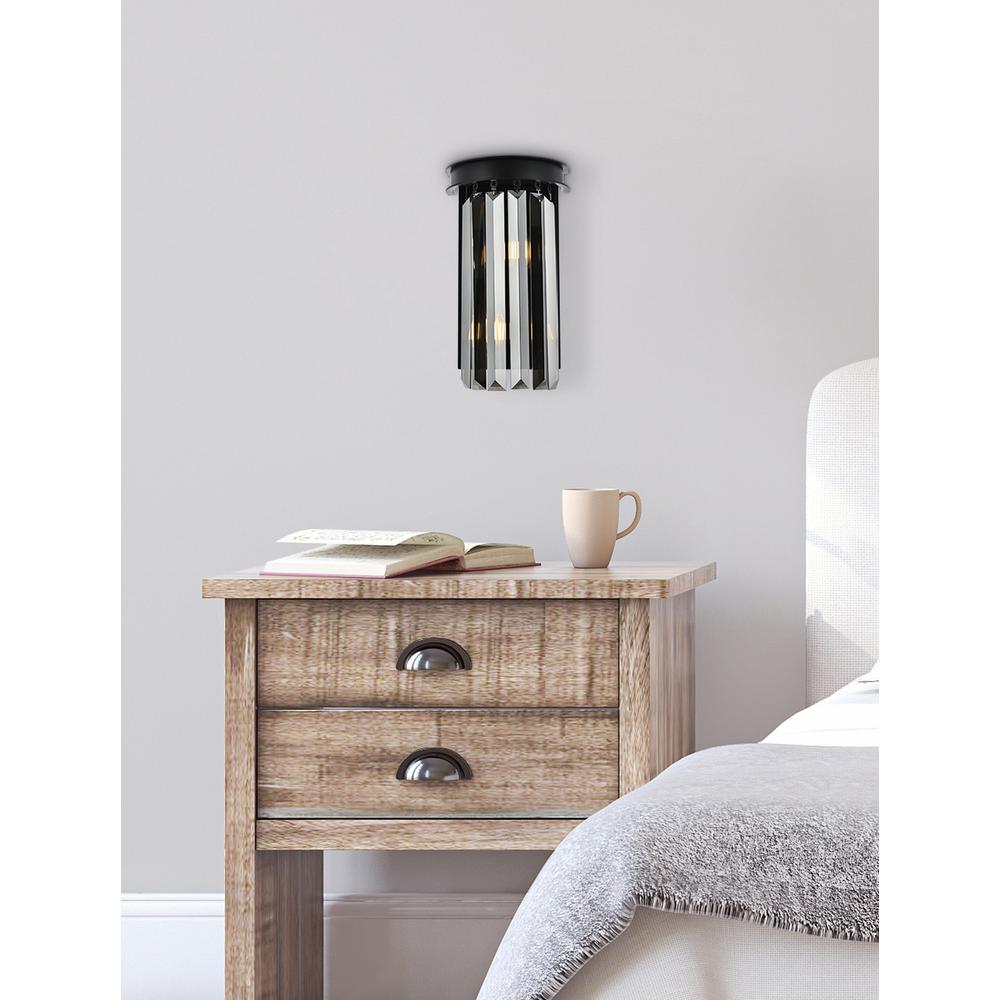 Sydney 2 light Matte Black Wall Sconce Silver Shade (Grey) Royal Cut Crystal. Picture 7