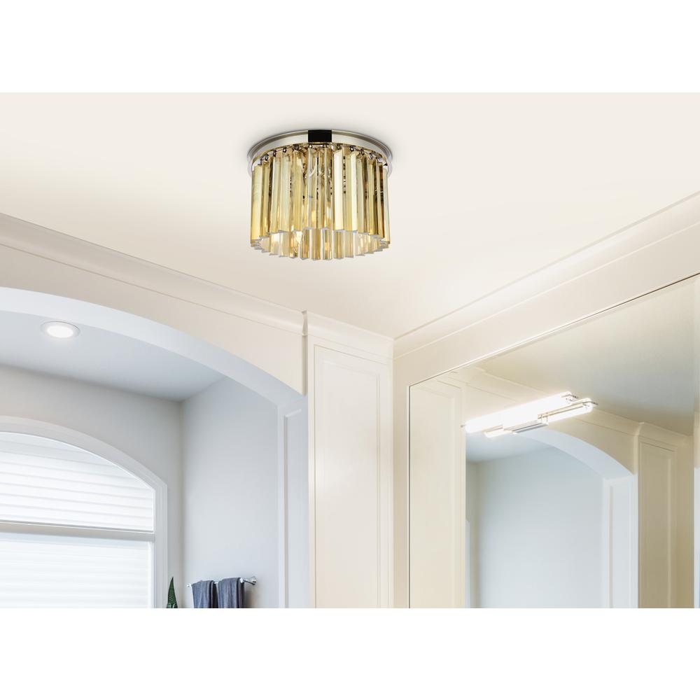 Sydney 3 light polished nickel Flush Mount Golden Teak (Smoky) Royal Cut Crystal. Picture 8