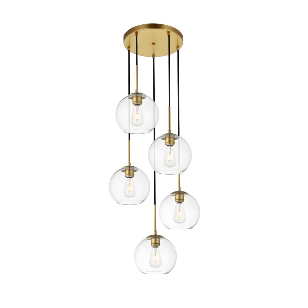 Baxter 5 Lights Brass Pendant With Clear Glass. Picture 2