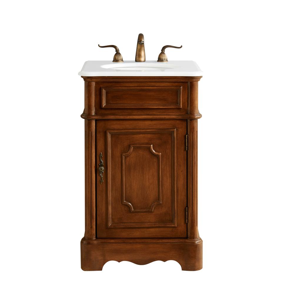 21 inch Single Bathroom vanity in Teak with ivory white engineered marble. Picture 1