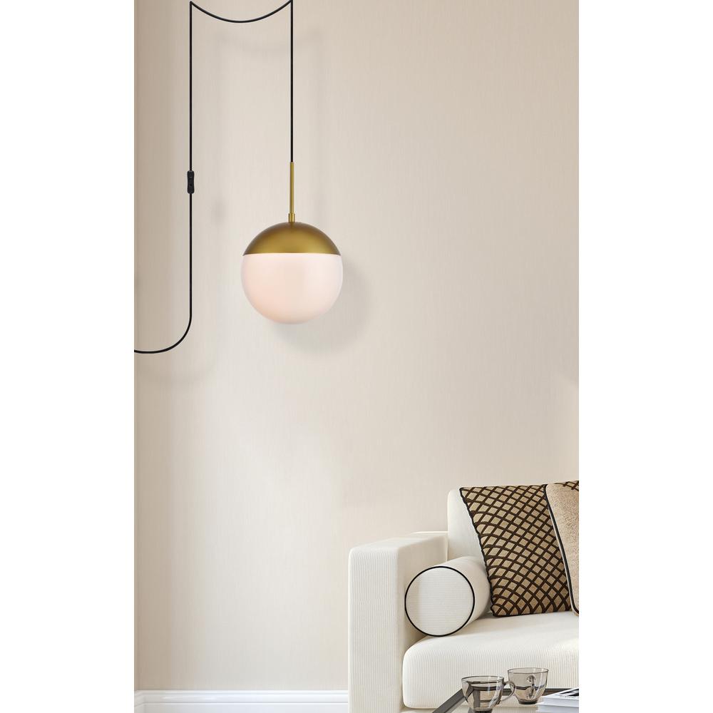 Eclipse 1 Light Brass plug in pendant With Frosted White Glass. Picture 5