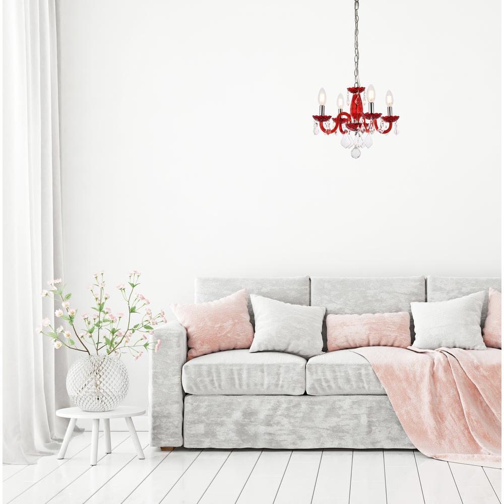 Rococo 4 light Red Pendant Bordeaux (Red) Royal Cut Crystal. Picture 8