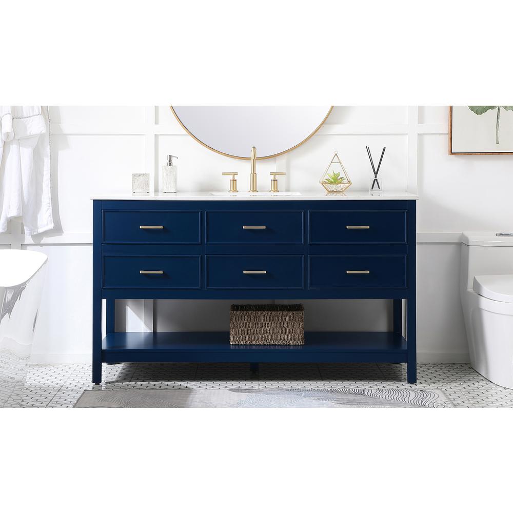 60 inch Single bathroom vanity in blue. Picture 14