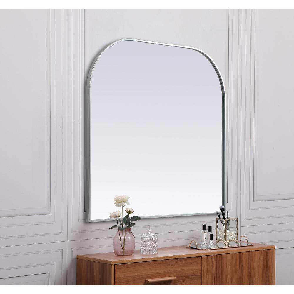 Metal Frame Arch Mirror 40x38 Inch in Silver. Picture 4