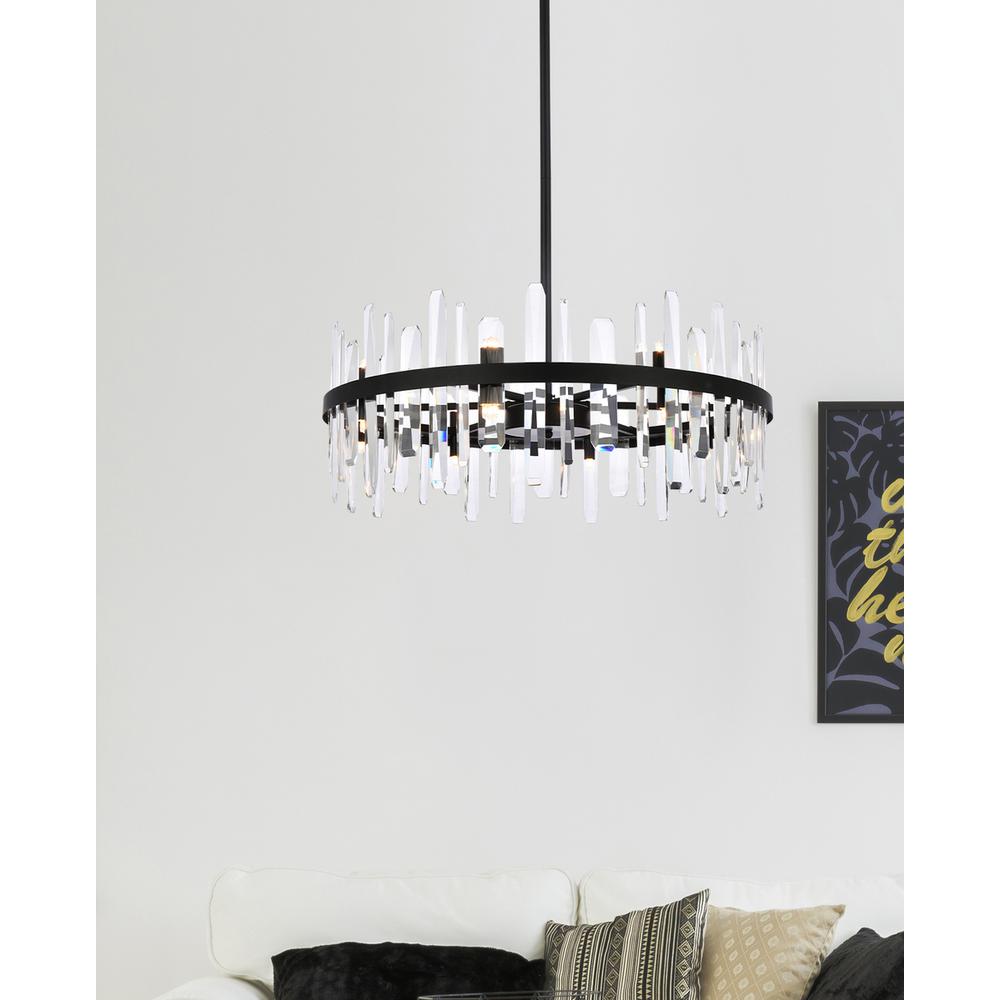 Serena 32 inch crystal round chandelier in black. Picture 8