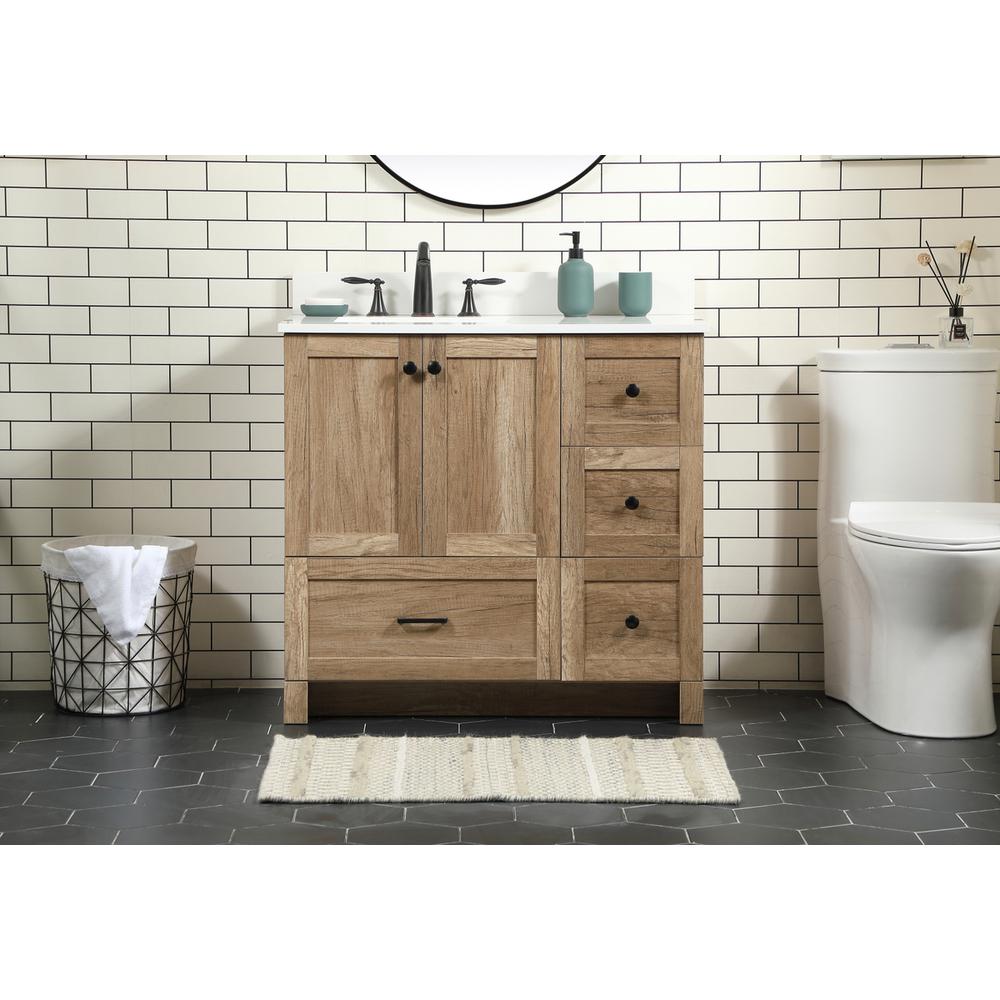 36 inch Single bathroom vanity in natural oak with backsplash. Picture 14