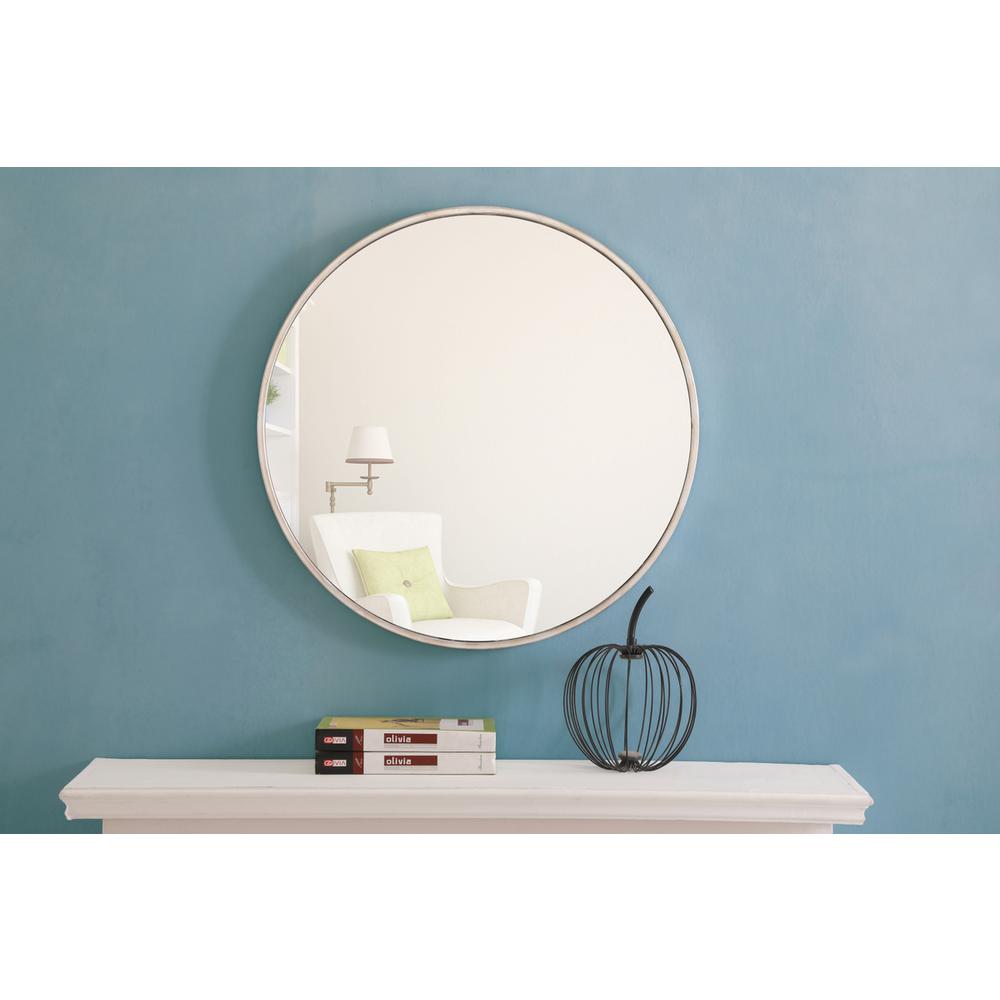Metal frame Round Mirror 24 inch Silver finish. Picture 2