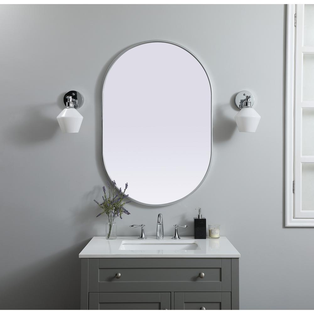 Metal Frame Oval Mirror 27x40 Inch in Silver. Picture 11