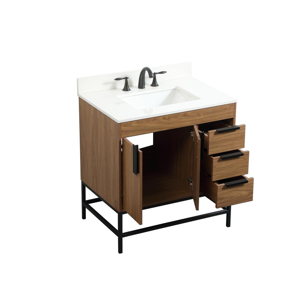 32 inch Single bathroom vanity in walnut brown with backsplash. Picture 9