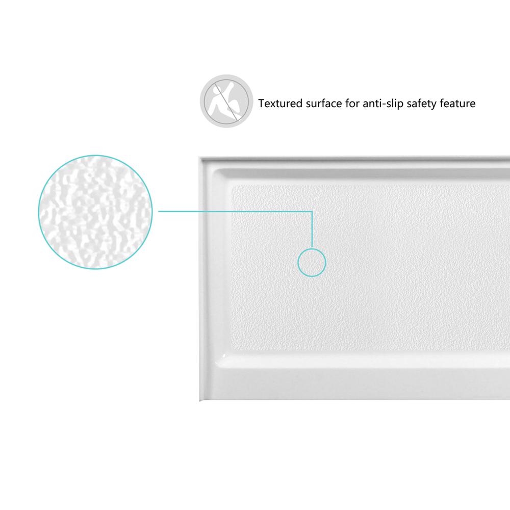 60x30 inch Single threshold shower tray right drain in glossy white. Picture 5
