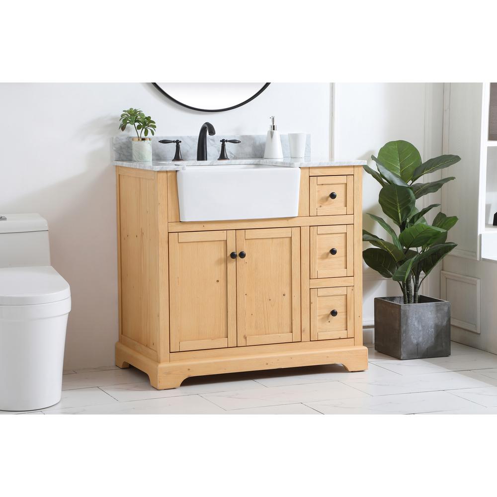 36 inch Single bathroom vanity in natural wood with backsplash. Picture 2
