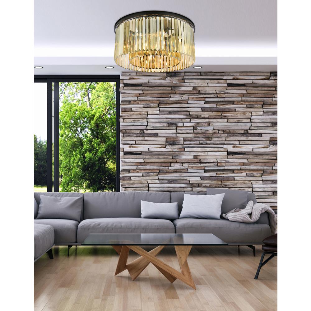 Sydney 8 light Matte Black Flush Mount Golden Teak (Smoky) Royal Cut Crystal. Picture 8