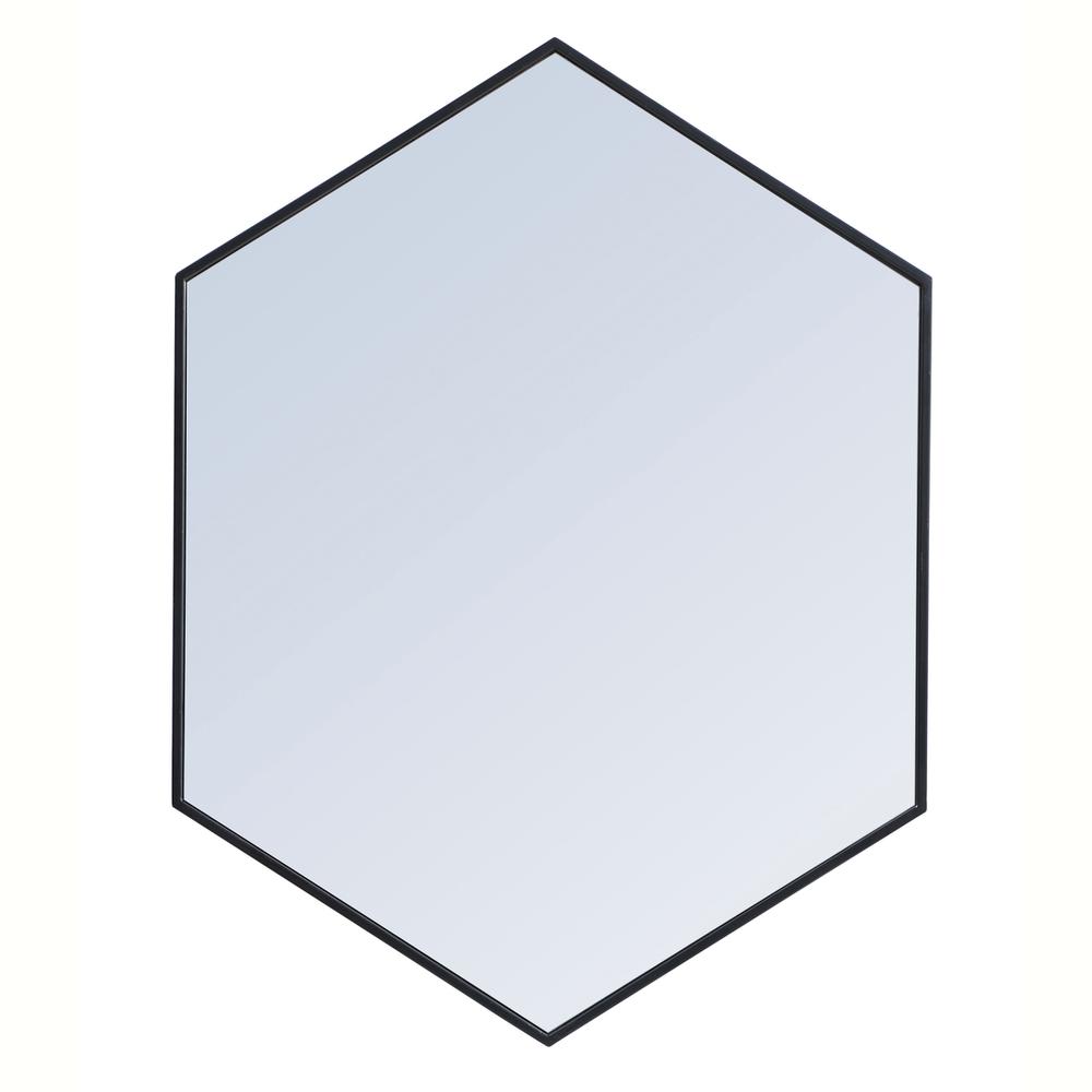 Metal frame hexagon mirror 30 inch in Black. Picture 1