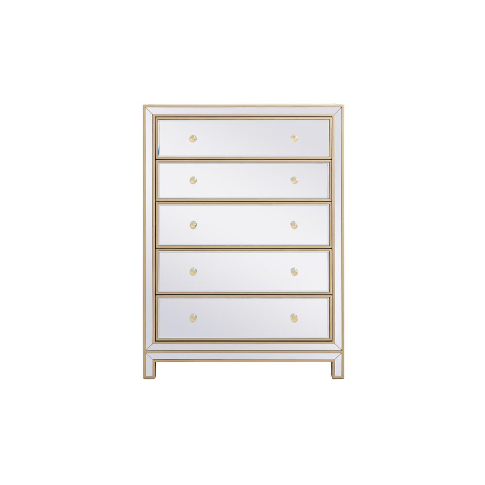 34 inch mirrored five drawer cabinet in gold. Picture 1