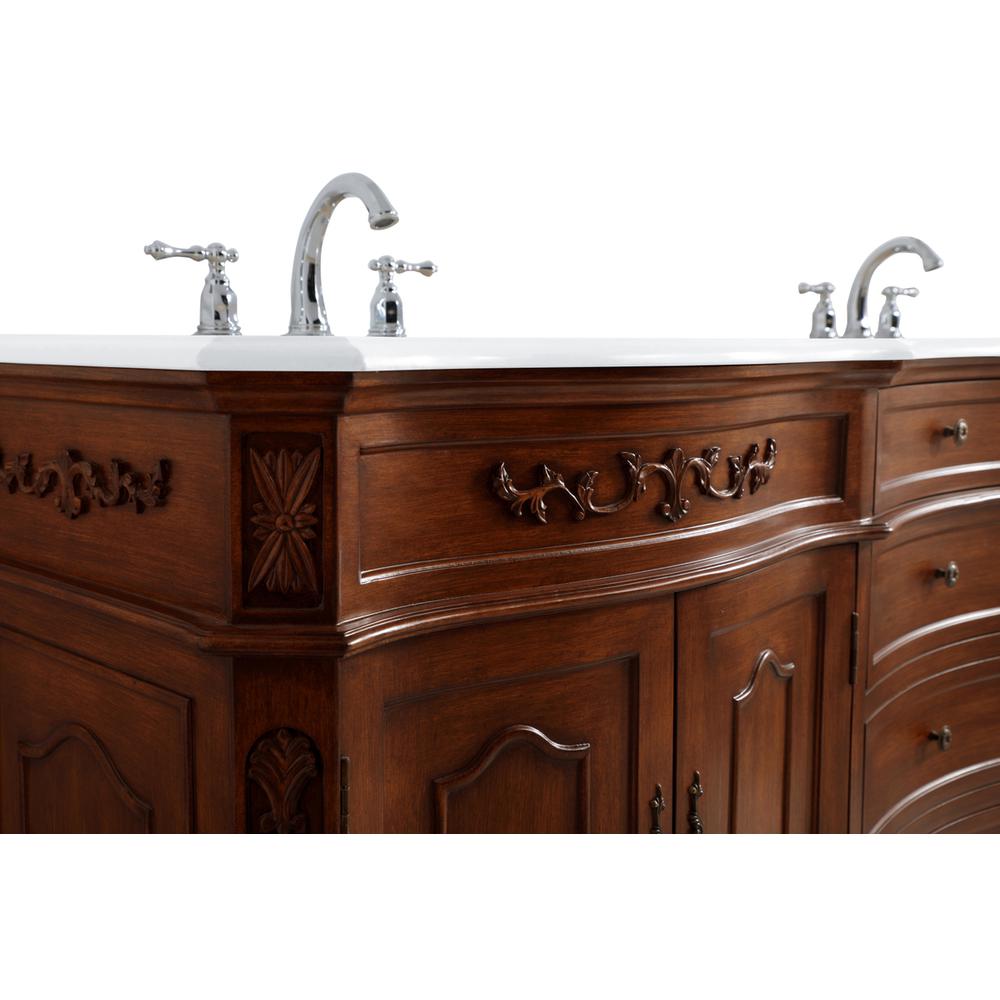 72 inch Double Bathroom vanity in Teak with ivory white engineered marble. Picture 12