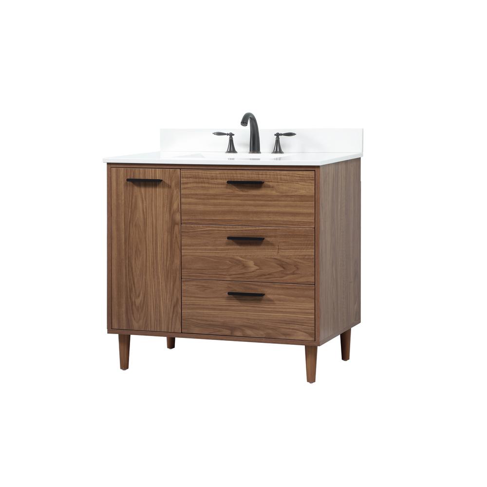 36 inch Single bathroom vanity in walnut brown with backsplash. Picture 7