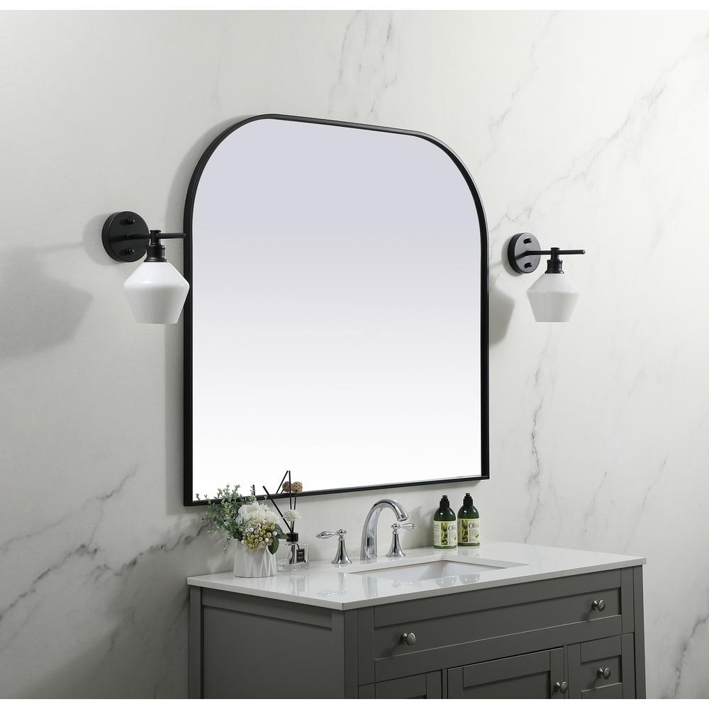 Metal Frame Arch Mirror 42x38 Inch in Black. Picture 2