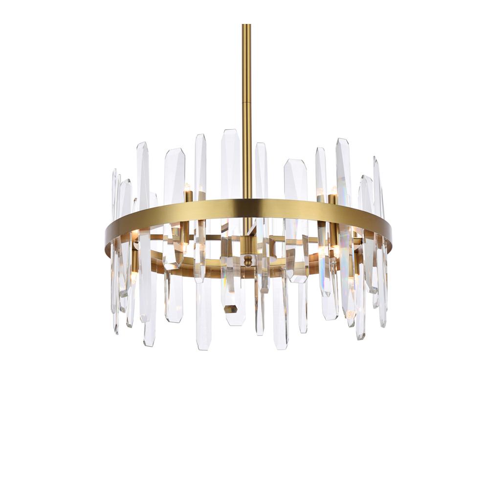 Serena 20 inch crystal round pendant in satin gold. Picture 2