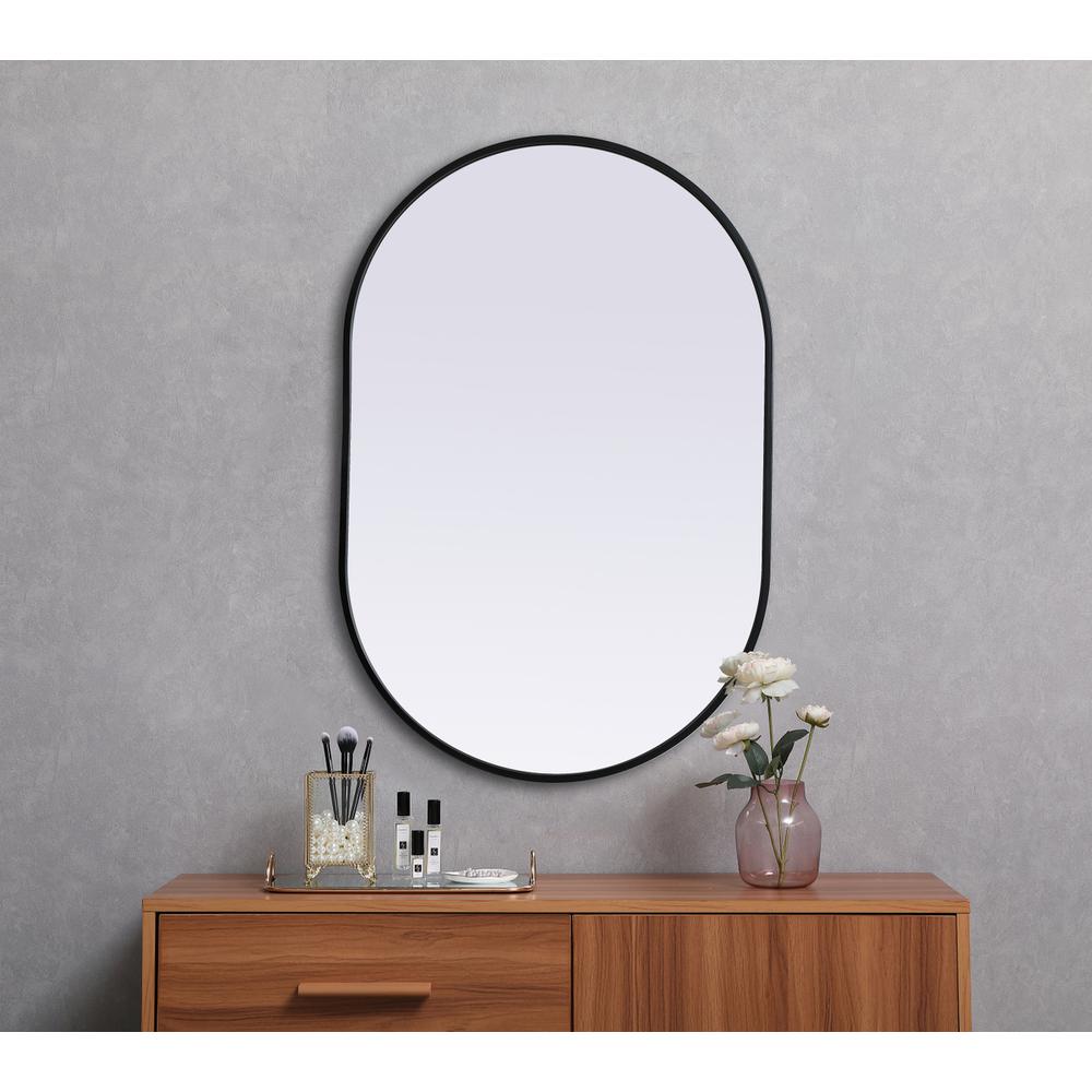 Metal Frame Oval Mirror 24x36 Inch in Black. Picture 3
