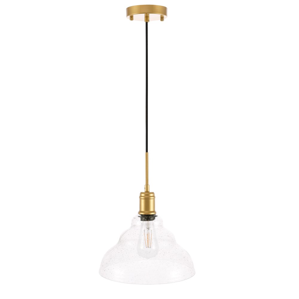 Gil 1 Light Brass And Clear Seeded Glass Pendant. Picture 8