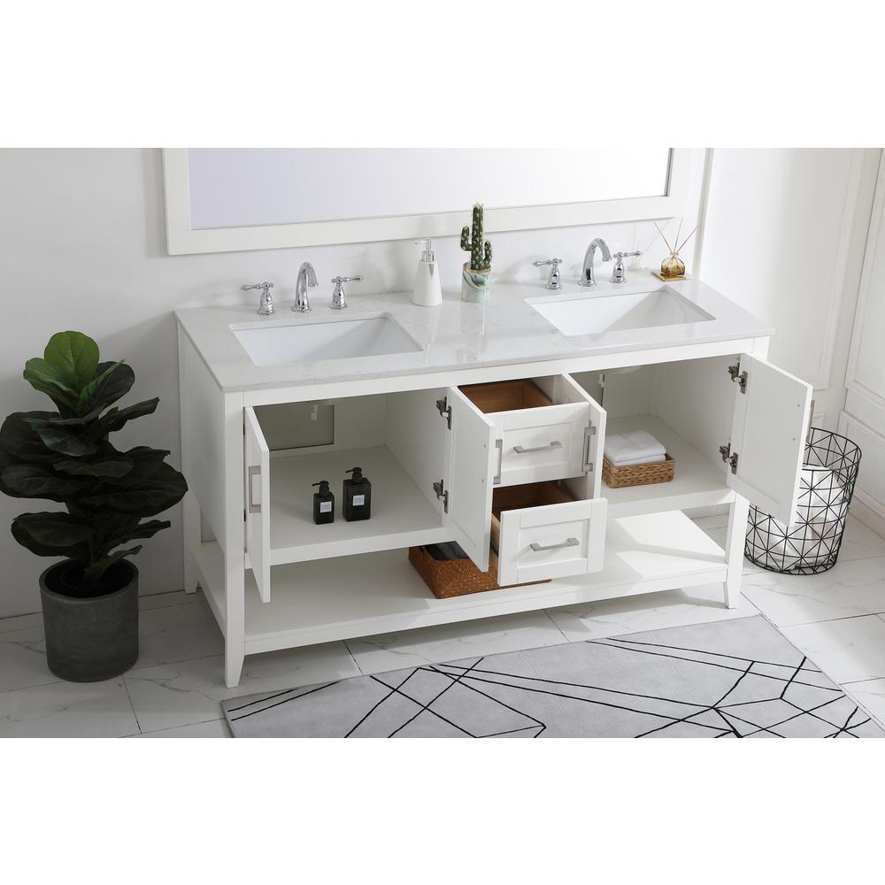 60 inch Double Bathroom Vanity in White. Picture 3