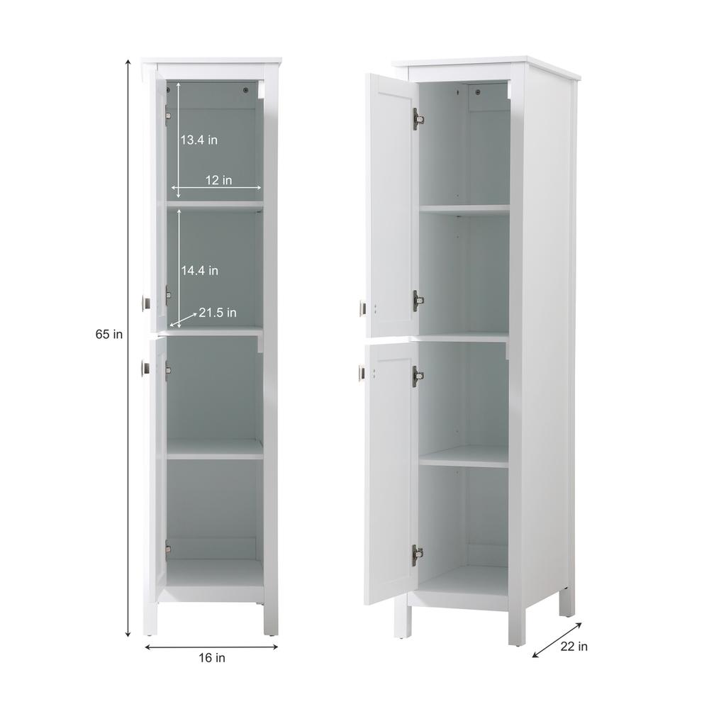 16 Inch Wide Bathroom Linen Storage Freestanding Cabinet In White. Picture 8