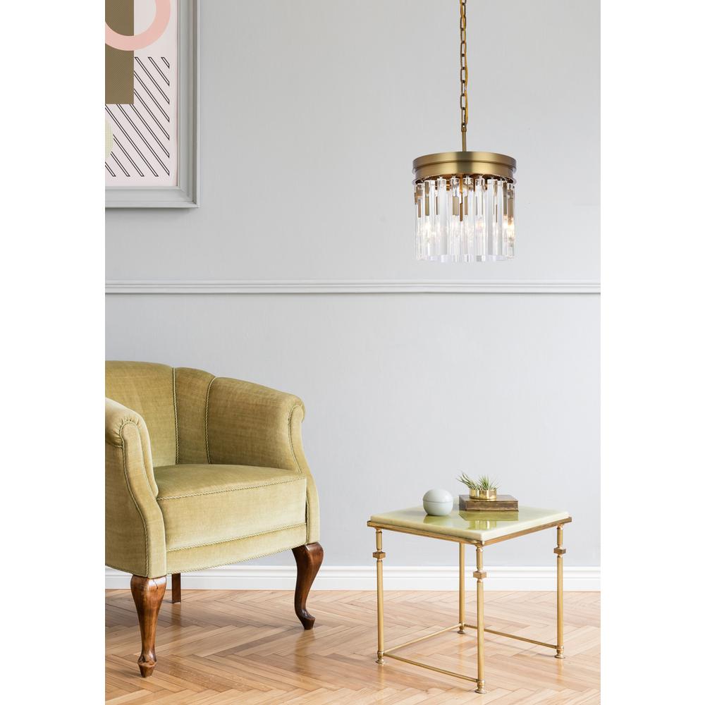 Sydney 12 inch round crystal pendant in satin gold. Picture 8