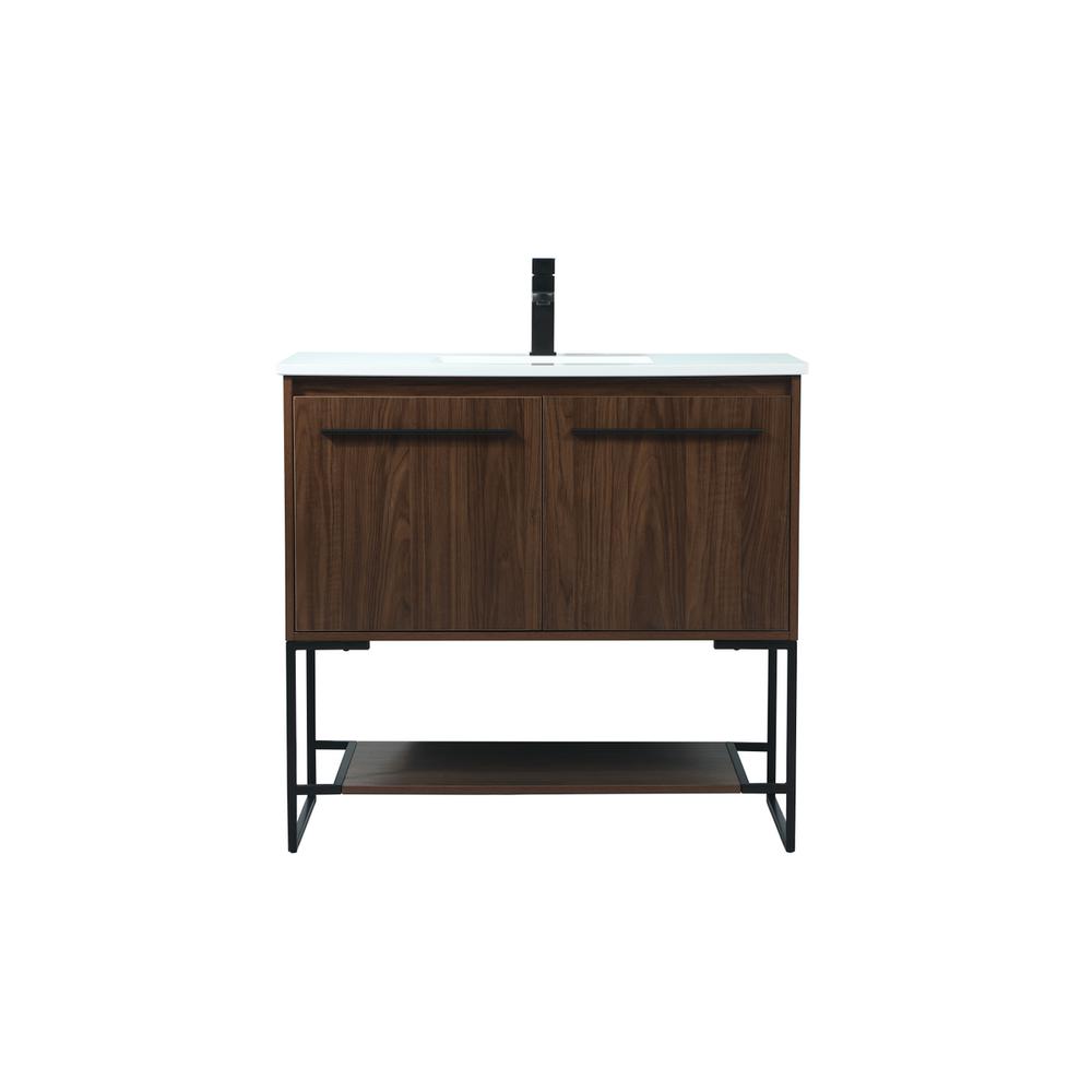 36 inch Single bathroom vanity in walnut. Picture 1
