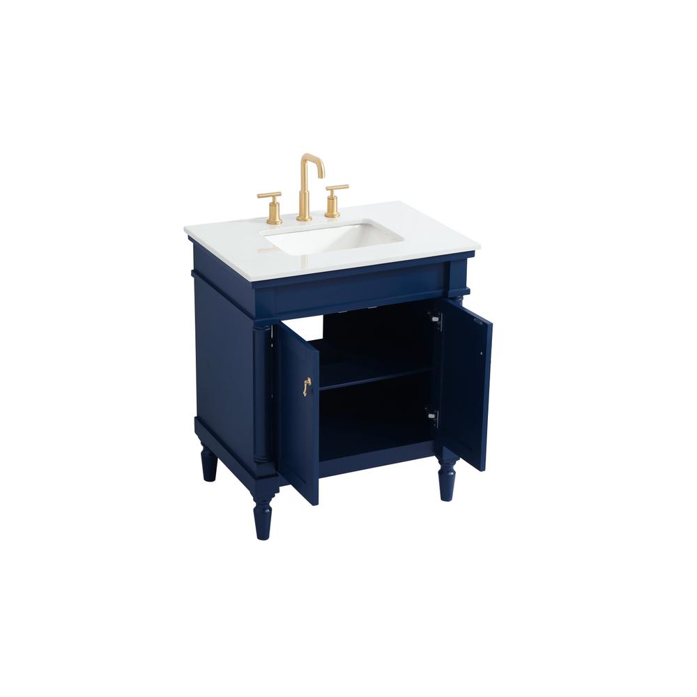 30 inch Single Bathroom vanity in Blue with ivory white engineered marble. Picture 9