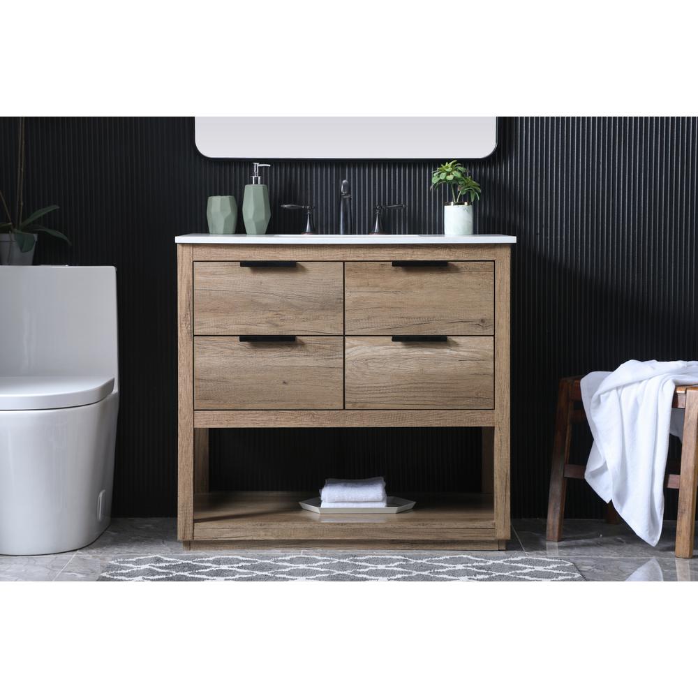 36 Inch SIngle Bathroom Vanity In Natural Oak. Picture 14