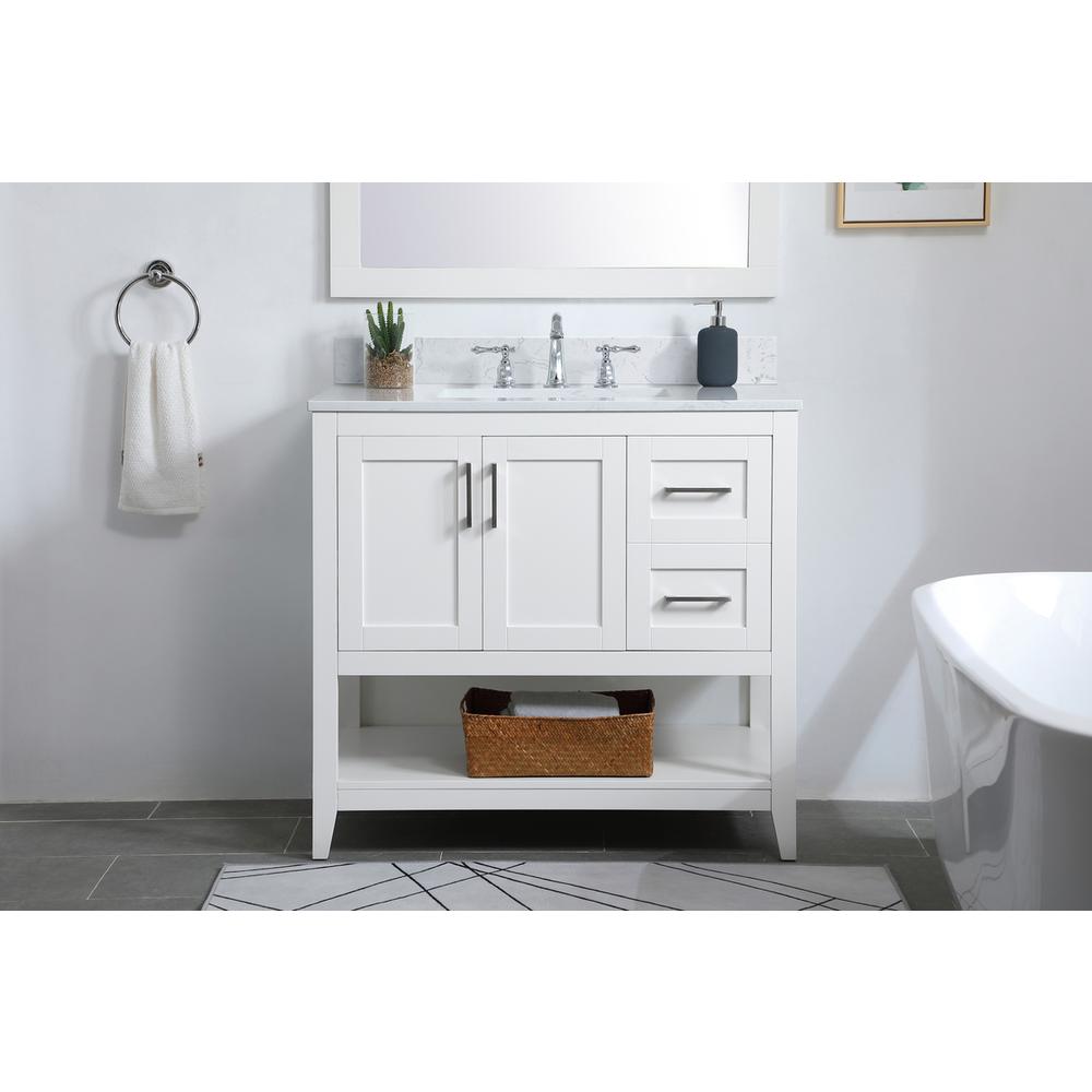 36 inch Single Bathroom Vanity in White with Backsplash. Picture 13