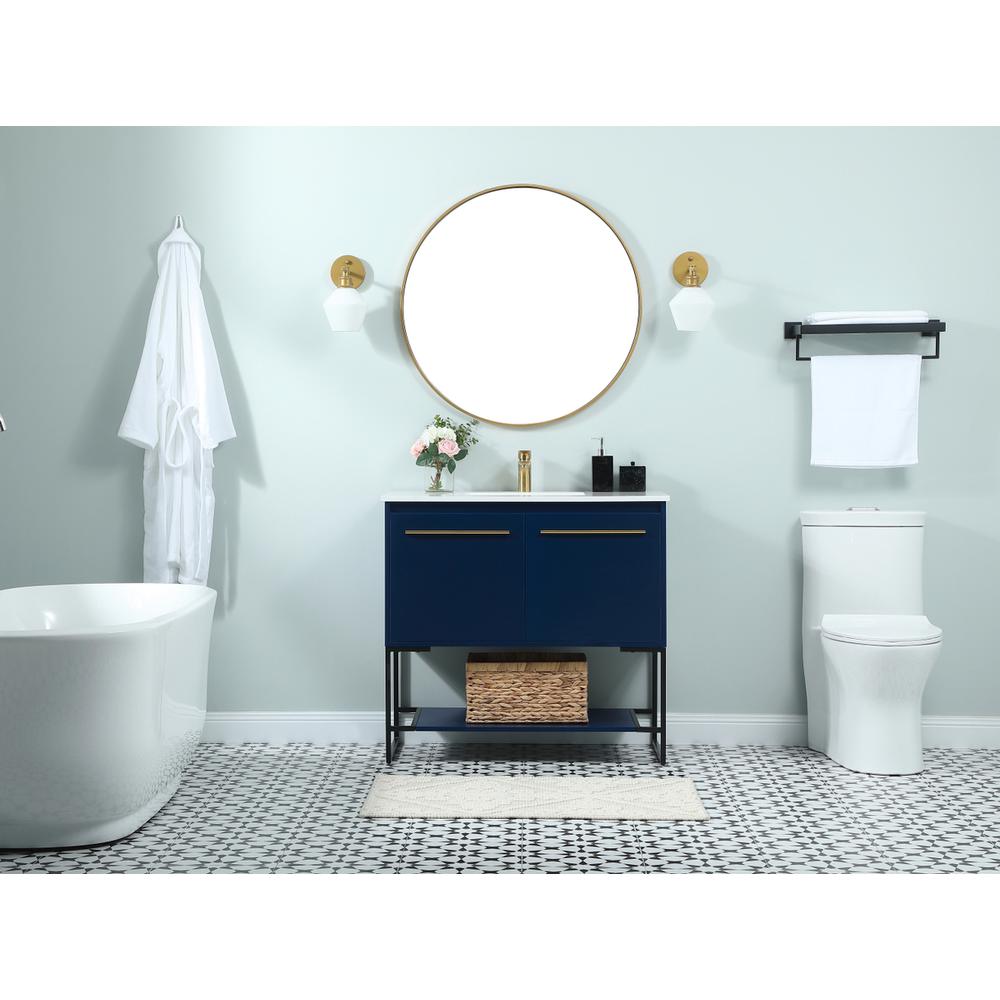 36 inch Single bathroom vanity in blue. Picture 4