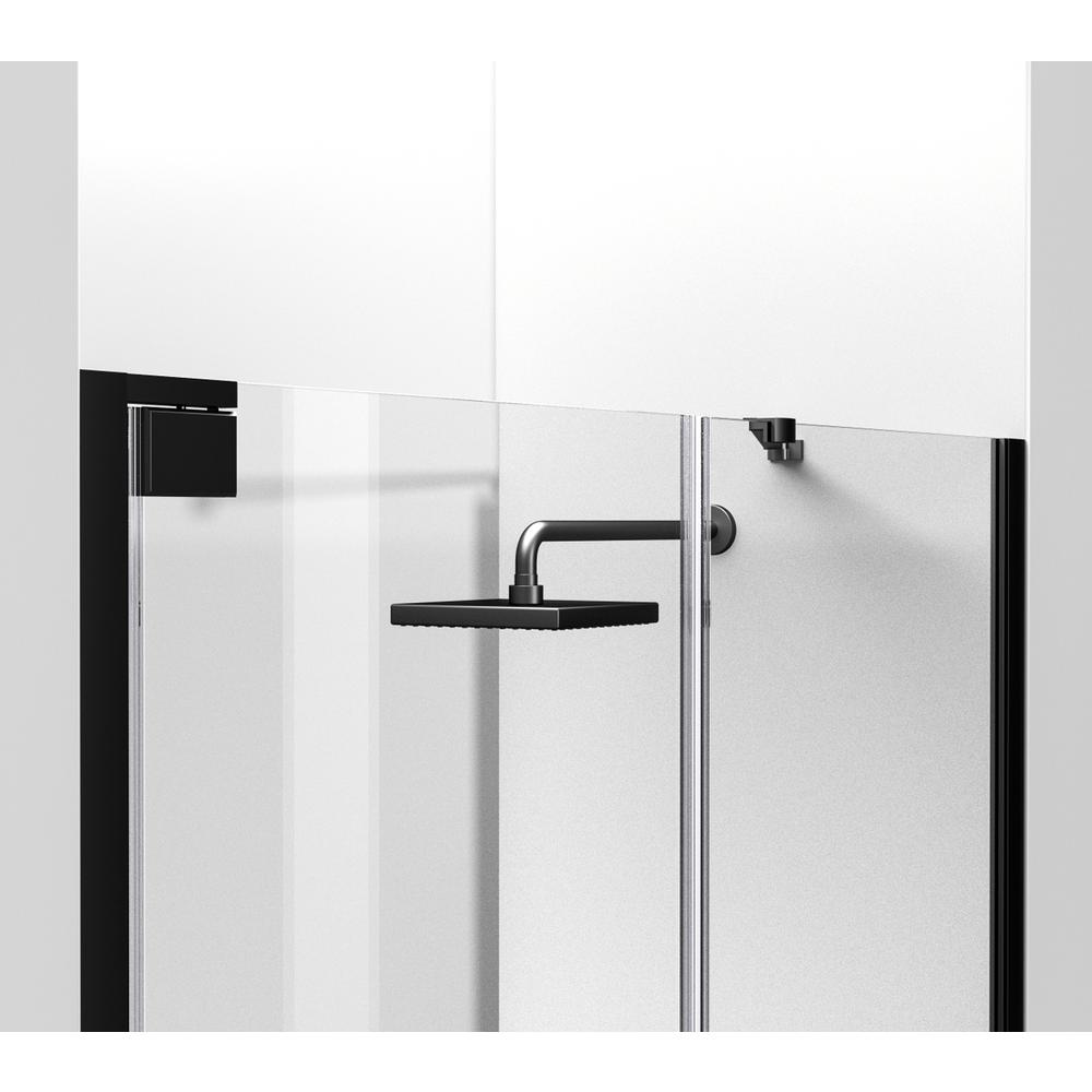 Semi-frameless hinged shower door 48 x 72 Matte Black. Picture 6