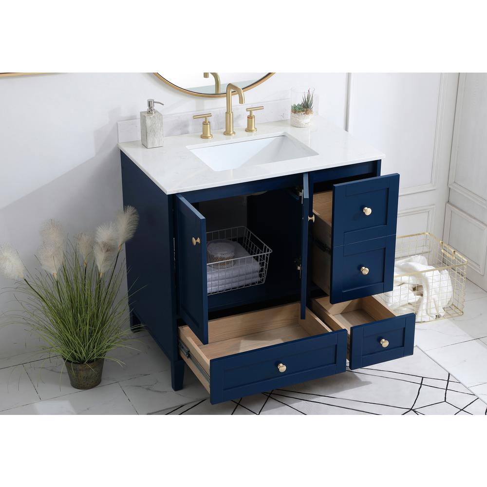 36 inch Single Bathroom Vanity in Blue with Backsplash. Picture 3