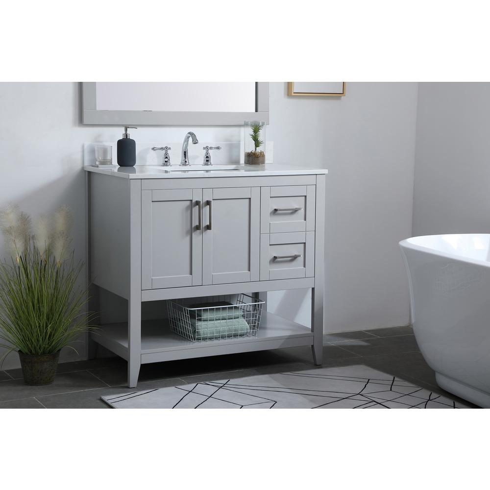 36 inch Single Bathroom Vanity in Grey with Backsplash. Picture 2