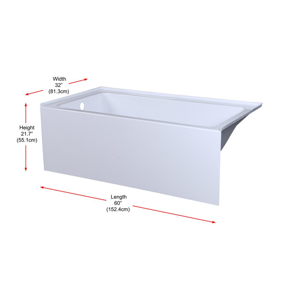 Alcove soaking bathtub 32x60 inch left drain in glossy white. Picture 13