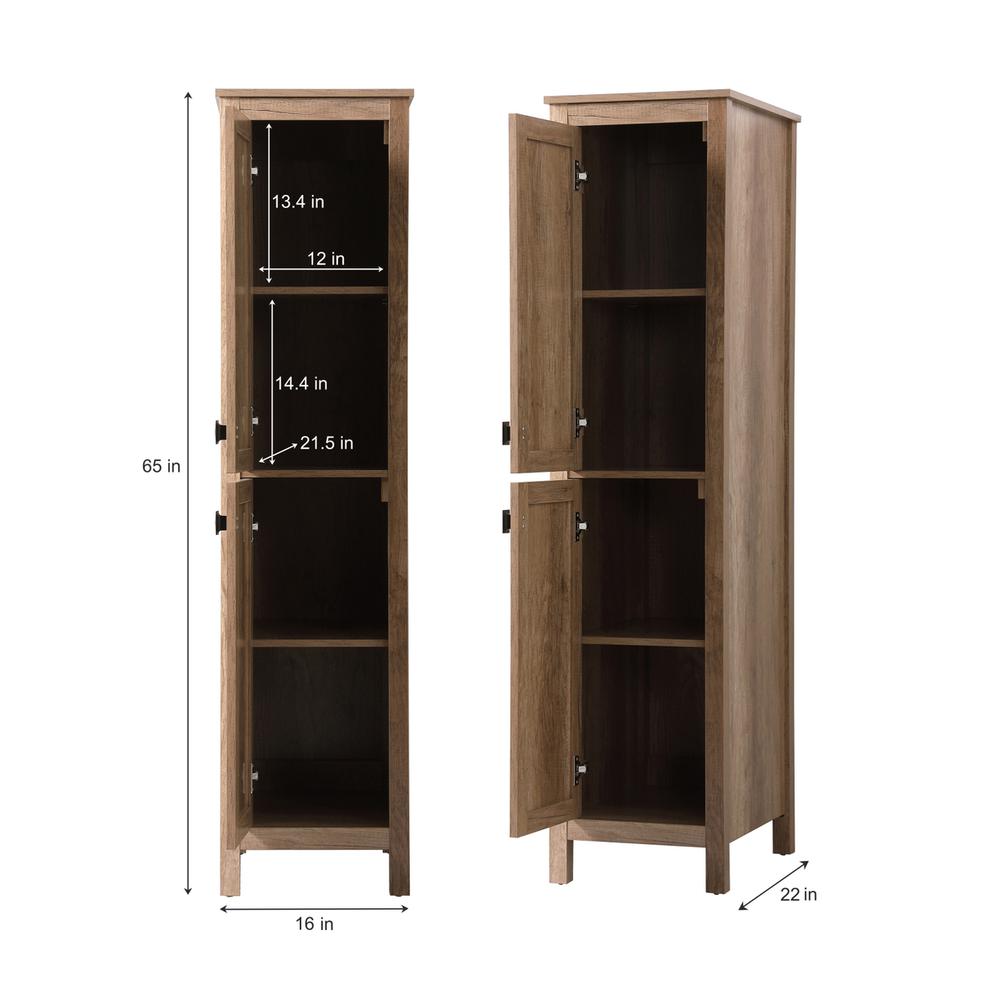 16 Inch Wide Bathroom Linen Storage Freestanding Cabinet In Natural Oak. Picture 8