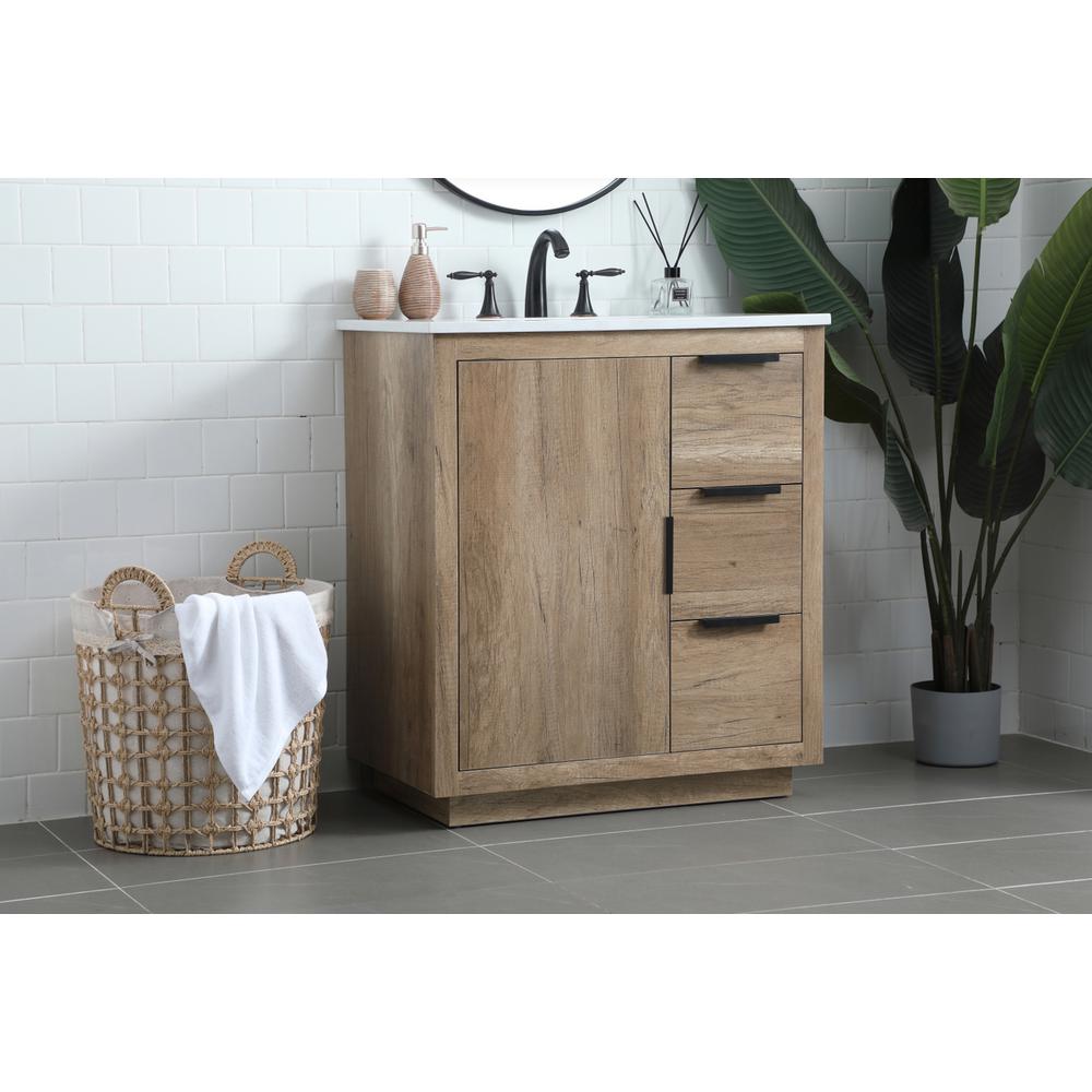 30 Inch SIngle Bathroom Vanity In Natural Oak. Picture 2