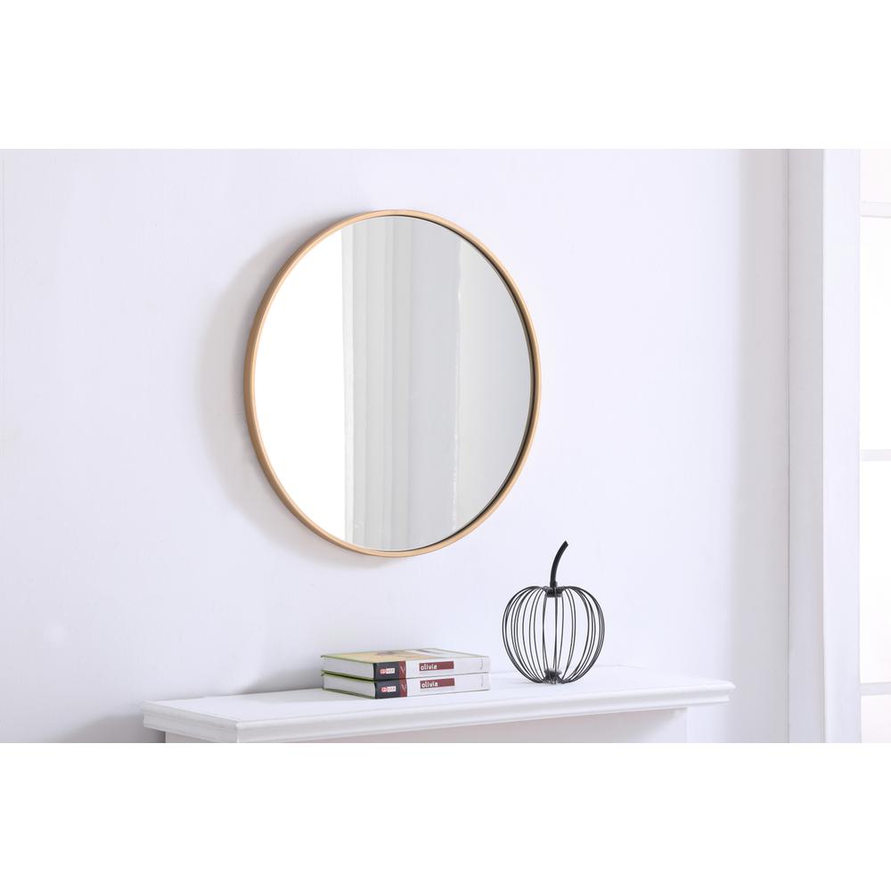 Metal frame Round Mirror 24 inch Brass finish. Picture 3