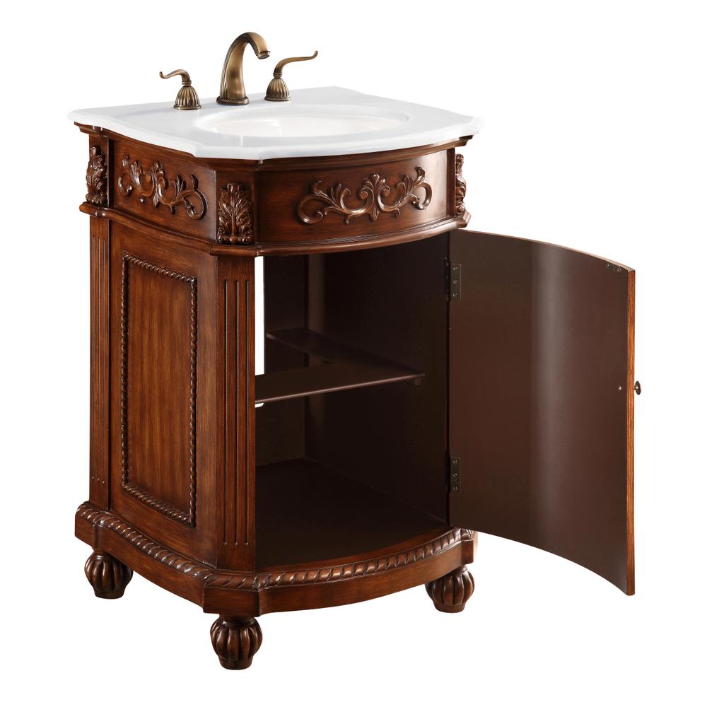 24 inch Single Bathroom vanity in Brown with ivory white engineered marble. Picture 3