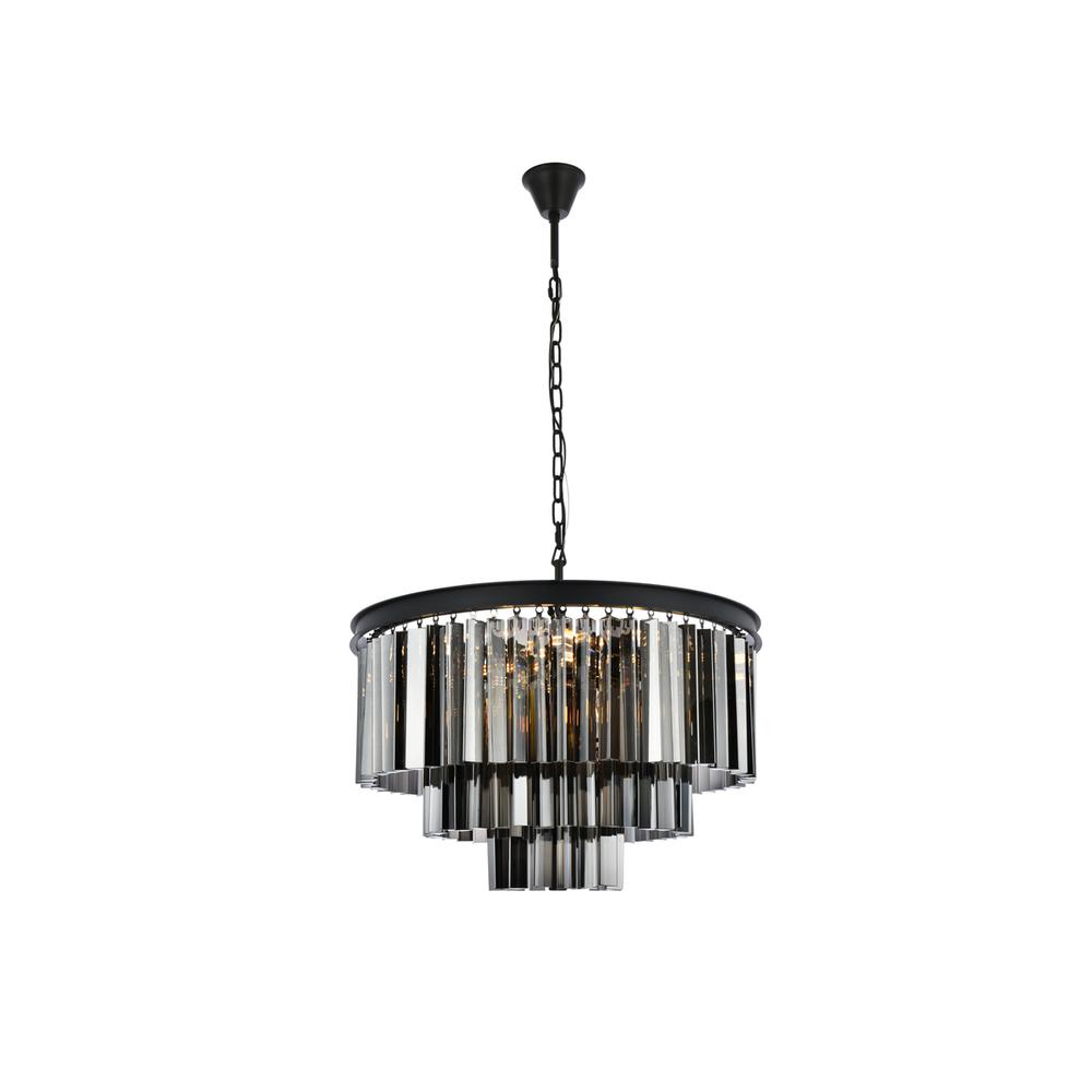 Sydney 9 light Matte Black Chandelier Silver Shade (Grey) Royal Cut Crystal. Picture 1