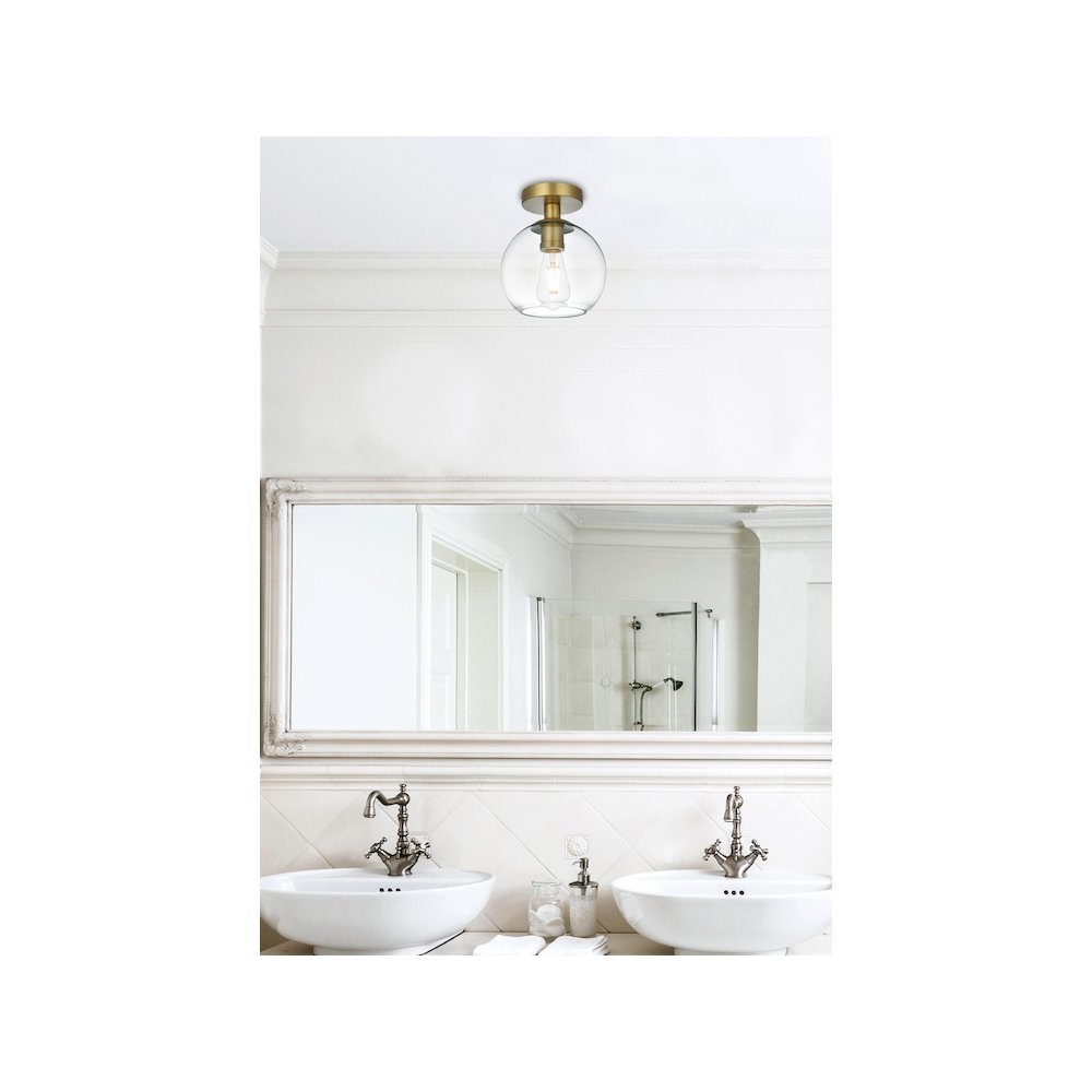 Baxter 8 Inch Flush Mount Clear Shade in Satin Gold. Picture 9