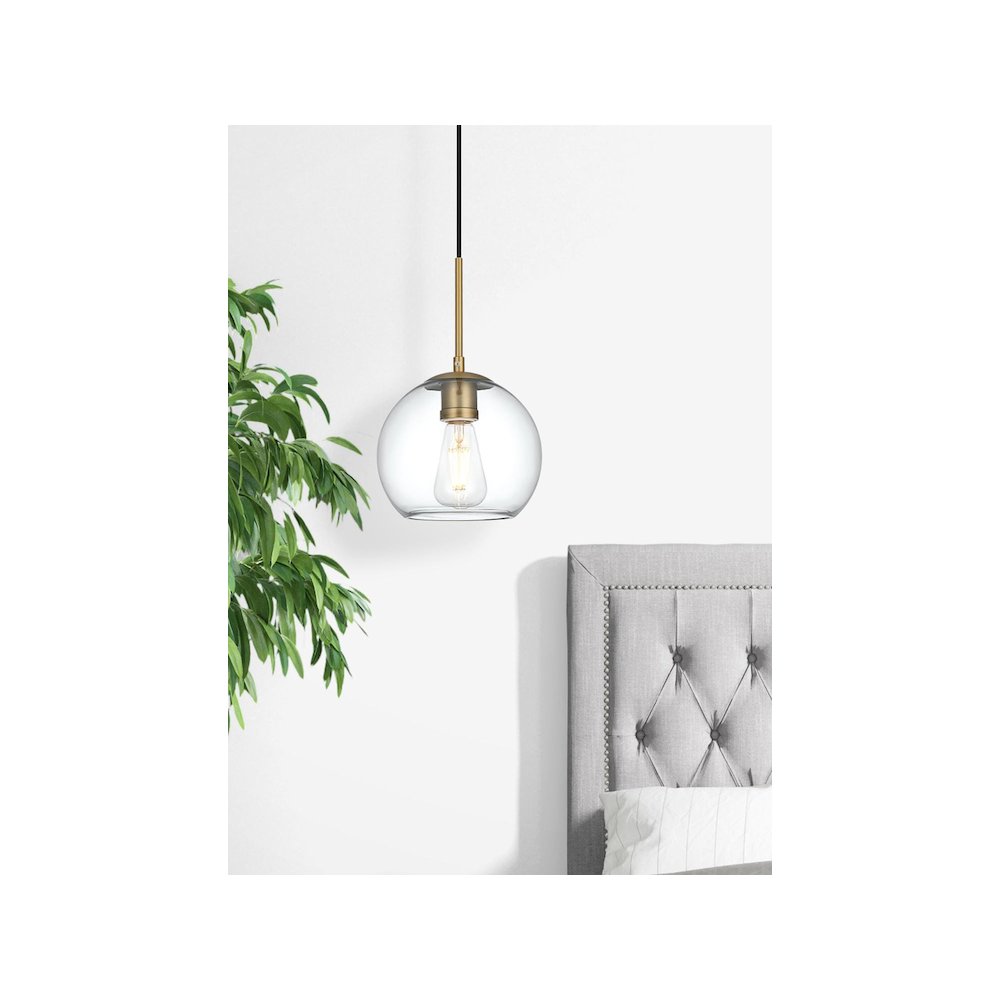 Baxter 8 Inch Pendant Clear Shade in Satin Gold. Picture 2